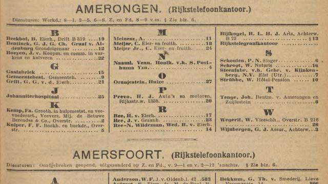 Telefoonboek Amerongen en Amersfoort 1926